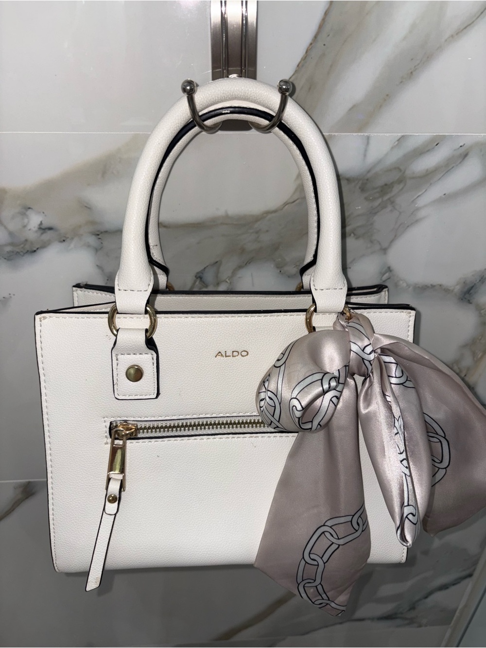 ALDO white leather purse with satin bow